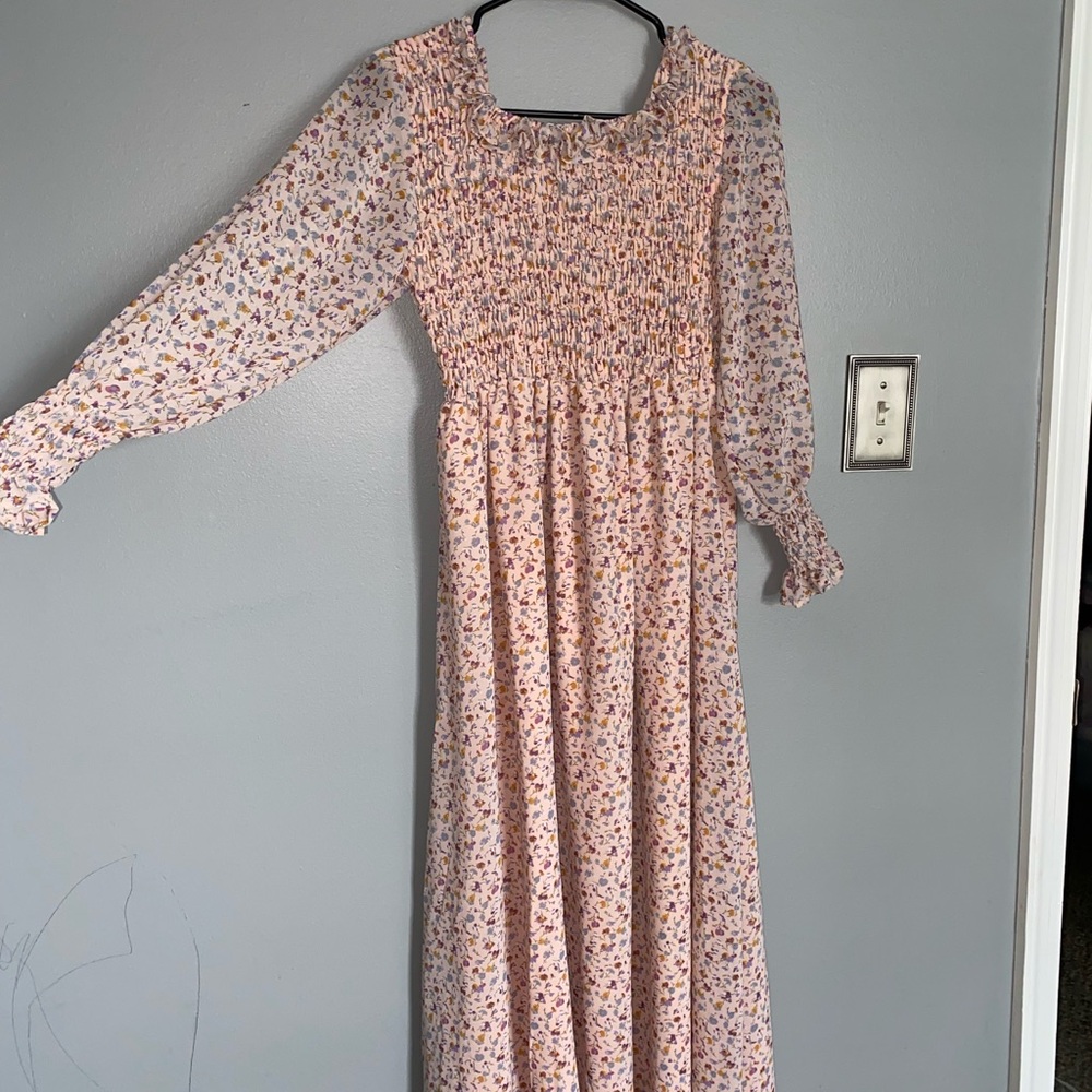 Pink Smocked Long Sleeve Sundress
